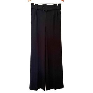 Express Womens Black High Rise Wide Leg Belted Trousers Career Pants Sz 8R